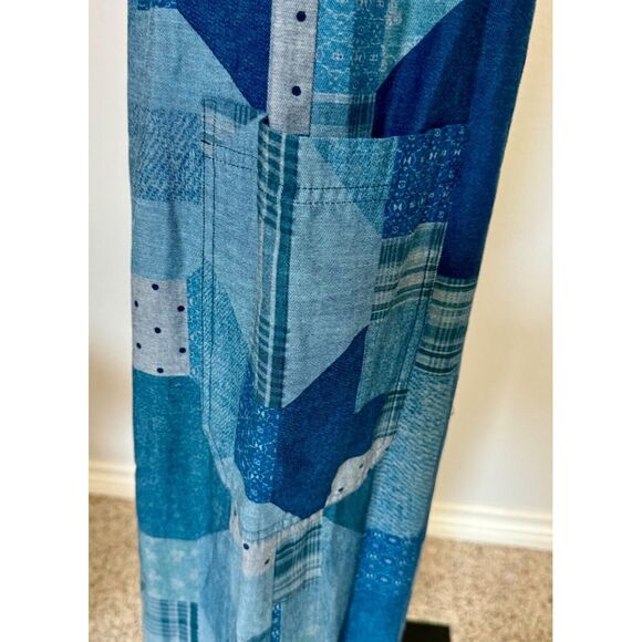 Johnny Was Workshop Pants Women Size 6 Blue Patchwork Wide Leg Trousers 70s Boho - Picture 8 of 12
